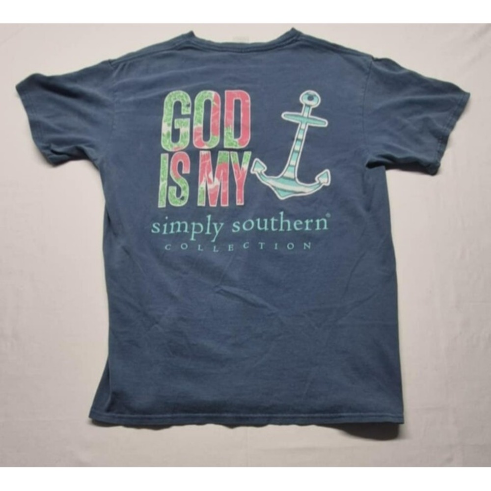 Simply Southern Women's Blue God Is My Anchor Short Sleeve t-shirt sz.‎ Unknown